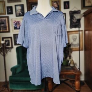 Mens Blue Polo Shirt Greg Norman Textured ButtonUp Pocket Performance XXL